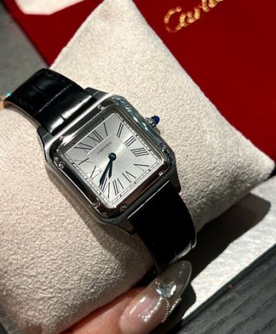 Cartier Santos Dumont 38*27.5mm Swiss Quartz Movement Crocodial Leather Strap Women Silver Case Watch